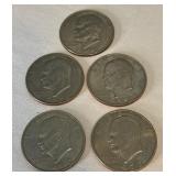 Five (5) Loose 1972 Eisenhower SILVER Dollar Coins (no packaging)