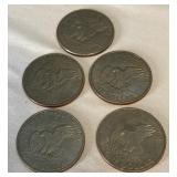 Five (5) Loose 1972 Eisenhower SILVER Dollar Coins (no packaging)