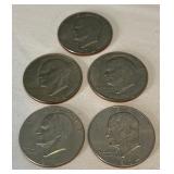 Five (5) Loose 1972 Eisenhower SILVER Dollar Coins (no packaging)