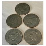 Five (5) Loose 1972 Eisenhower SILVER Dollar Coins (no packaging)