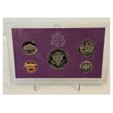 1991 Proof Set (5 coins) - excellent condition, but note the crack in case on the reverse