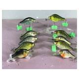 Lot of 10 Bagley Fishing Lures Shaped Like Crappies and Sunfish