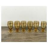Vtg Lot of 6 Czech Bohemian Gold Band Cordial Shot Glasses