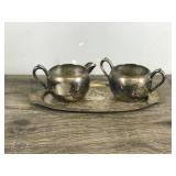 Vintage Creamer Sugar Bowl Tray Silverplate Silver On Copper Set Of 3 - B. Roger’s Silver Co. 1102