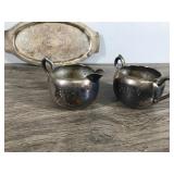 Vintage Creamer Sugar Bowl Tray Silverplate Silver On Copper Set Of 3 - B. Roger’s Silver Co. 1102