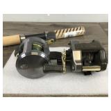 2 Fishing Reels - Fishing Rod & Metal Fish Basket