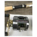 2 Fishing Reels - Fishing Rod & Metal Fish Basket