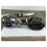 2 Fishing Reels - Fishing Rod & Metal Fish Basket