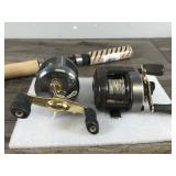 2 Fishing Reels - Fishing Rod & Metal Fish Basket