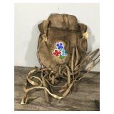 Lot of Vintage Native American Collectibles - Leather Medicine Bag - Chief Doll - Not Sure what the piece is that is made out of birch bark