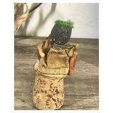 Lot of Vintage Native American Collectibles - Leather Medicine Bag - Chief Doll - Not Sure what the piece is that is made out of birch bark