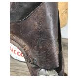 Vintage leather Gun Holster Star Buttons and Bull / Cowboy & Horse Engraved on Leather  - Holster only