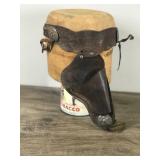 Vintage leather Gun Holster Star Buttons and Bull / Cowboy & Horse Engraved on Leather  - Holster only