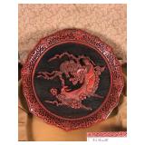 Sense of "Touch" CINNABAR PLATE The Five Perceptions Of Weo Cho Ornate Resin Top and Brass Bottom - #7174/19500