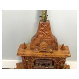 Hand Carved Lamp - Older Couple in Rocking Chairs Sitting Next to the Fireplace
