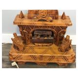 Hand Carved Lamp - Older Couple in Rocking Chairs Sitting Next to the Fireplace