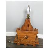 Hand Carved Lamp - Older Couple in Rocking Chairs Sitting Next to the Fireplace