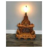 Hand Carved Lamp - Older Couple in Rocking Chairs Sitting Next to the Fireplace