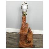 Hand Carved Lamp - Older Couple in Rocking Chairs Sitting Next to the Fireplace