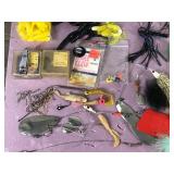 Lot of Fishing Tackle & More - Hooks - Bass Spinners - Jigs - Lead Weights - Fish Scales - Rulers and More