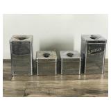 4 1 Vintage Chrome Storage Canisters - Flour - Tea - Coffee - Sugar