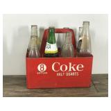 VINTAGE COCA COLA RED PLASTIC 8 BALL LOGO ONE PINT BOTTLE CARRIER With 8 Collectible Bottles