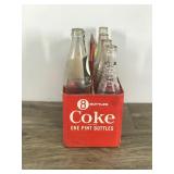 VINTAGE COCA COLA RED PLASTIC 8 BALL LOGO ONE PINT BOTTLE CARRIER With 8 Collectible Bottles