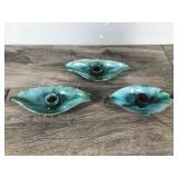 3 - Vintage BMP Canada Drip Glaze Blue Mountain Candle Holders