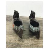 Pair of Vintage McMaster Craft Drip Glaze Blue Mountain Pottery Native Americans in Canoe Figurines