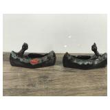 Pair of Vintage McMaster Craft Drip Glaze Blue Mountain Pottery Native Americans in Canoe Figurines
