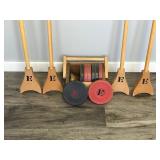 Vintage Shuffle Board Set - 8 Pucks - 4 Sticks & Storage Box for Pucks