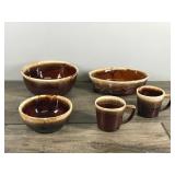 Lot of 5 - Vintage McCoy Brown Drip Glaze Dish ware - see description for more info