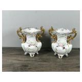 2 - VTG UCAGCO PORCELAIN Ornate VASES CHERUB BABY GOLD Trim