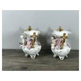 2 - VTG UCAGCO PORCELAIN Ornate VASES CHERUB BABY GOLD Trim