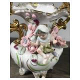 2 - VTG UCAGCO PORCELAIN Ornate VASES CHERUB BABY GOLD Trim