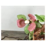 Vintage Shawnee USA Electric Portable Lamp - Deer Fawn Laying next to logs with flowers overhead