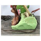 Vintage Shawnee USA Electric Portable Lamp - Deer Fawn Laying next to logs with flowers overhead