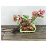 Vintage Shawnee USA Electric Portable Lamp - Deer Fawn Laying next to logs with flowers overhead
