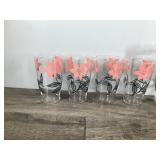 Vintage Beverage Glass Tumblers and Pitcher, Pink & Black Flowers