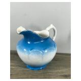 Vintage Warwick Semi Porcelain Large Pitcher Peacock Blue & White Gold Trim