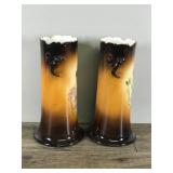 2 -,Antique Ioga Warwick Longa Hand Painted Porcelain Vases