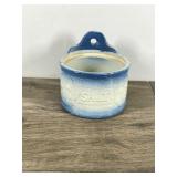 Antique Salt Stoneware Crock blue white decorated glaze