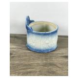 Antique Salt Stoneware Crock blue white decorated glaze