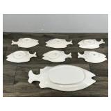 Vintage Large Fish Serving Platter with 6 Small Fish Serving Trays