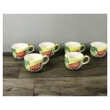 6 - Hand Painted Ceramic Coffee Cups with Fruit Design on the Side