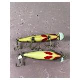 2 - Collectible Wooden Fishing Lures - Creek Chub Pikie & Injured Minnow