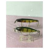2 - Collectible Wooden Fishing Lures - Creek Chub Pikie & Injured Minnow