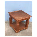 Solid Wood Side Table with Carved Leafs for Design