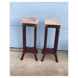 2 - Solid Wood Tall Side Tables with Granite Tops
