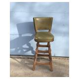 Vintage Wooden Upholstery Swivel Bar Stool